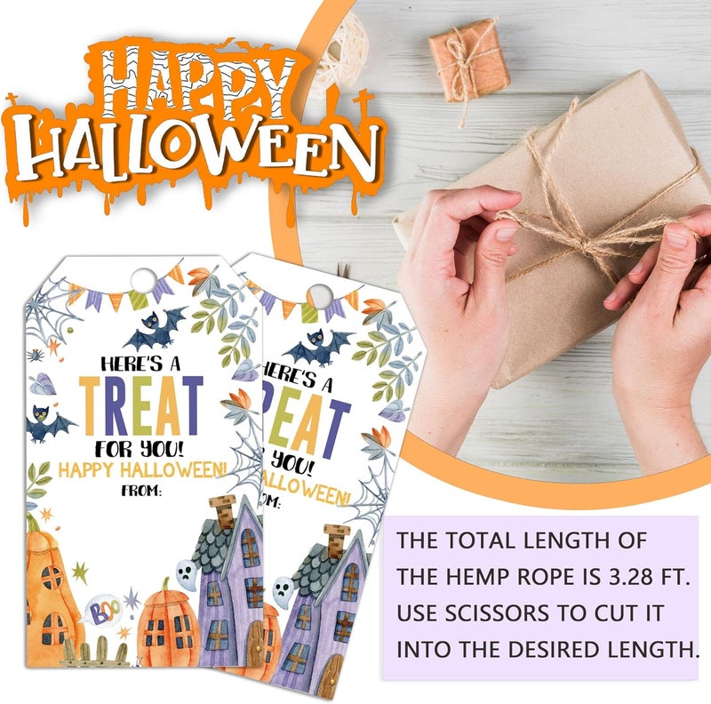 RPLCSPC Halloween Paper Gift Tags with String-50Pcs, Here's A Treat for You Happy Halloween Tags for Goodie Bags, 2 x 3.5 Inch Writable Waterproof Hanging Labels for Decor Party Supplies, Gift Wrapping-B07 - Image 3